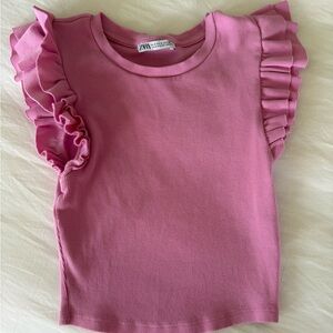 Zara Pink Ribbed Tank with Ruffle Sleeves